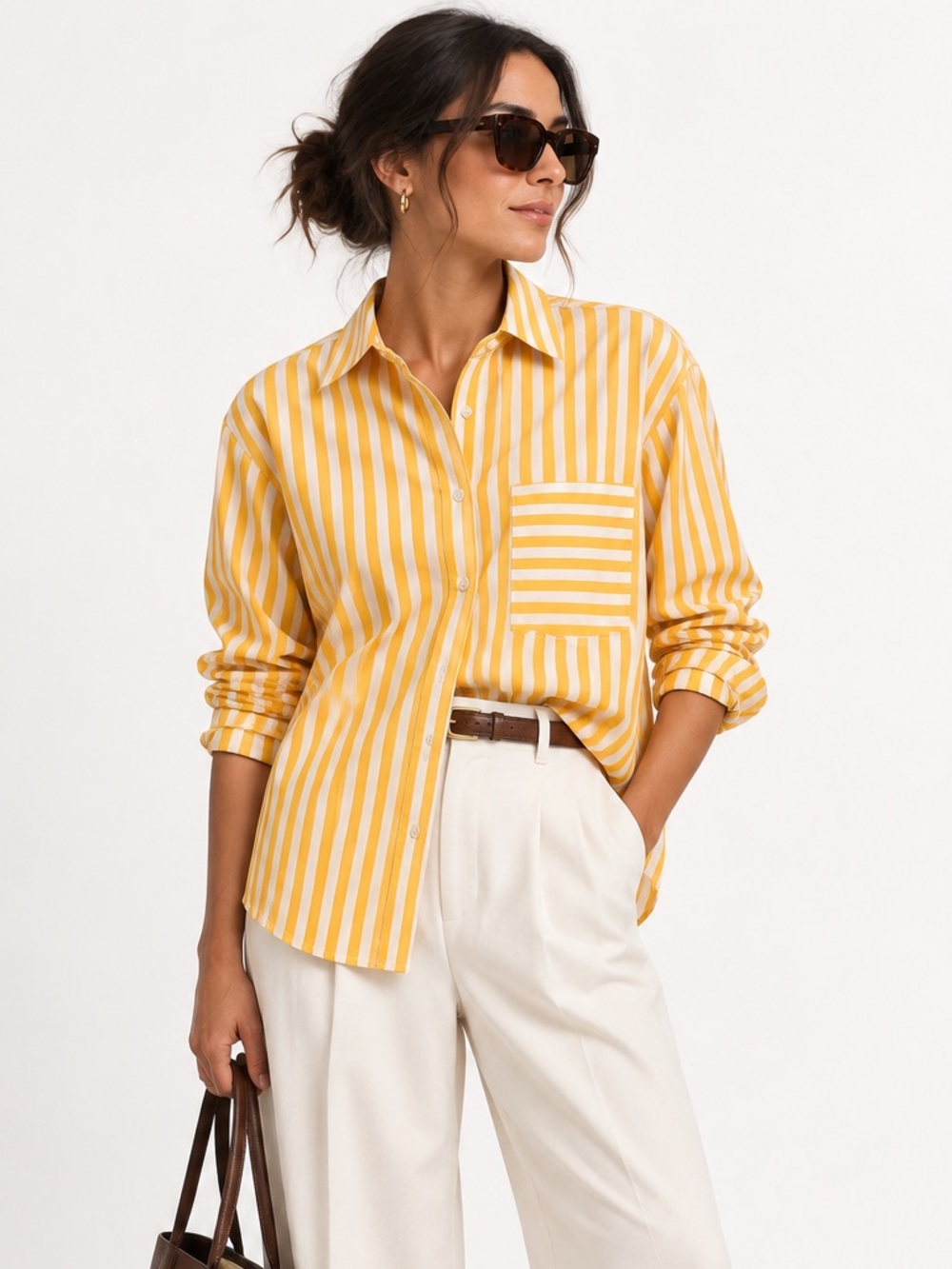 AYR The Deep End Yellow White Stripe Oversized Shirt M